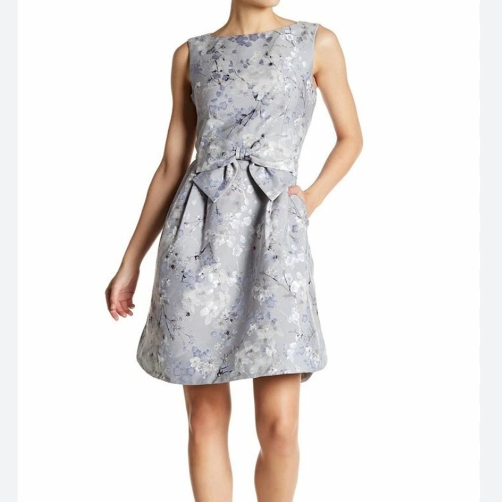METISU Silver Jacquard Waist Bow Sleeveless Mini Dress S  NWOT